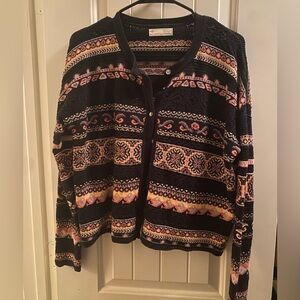 Odd Molly Black and Pink Fair Isle Cardigan Sweater